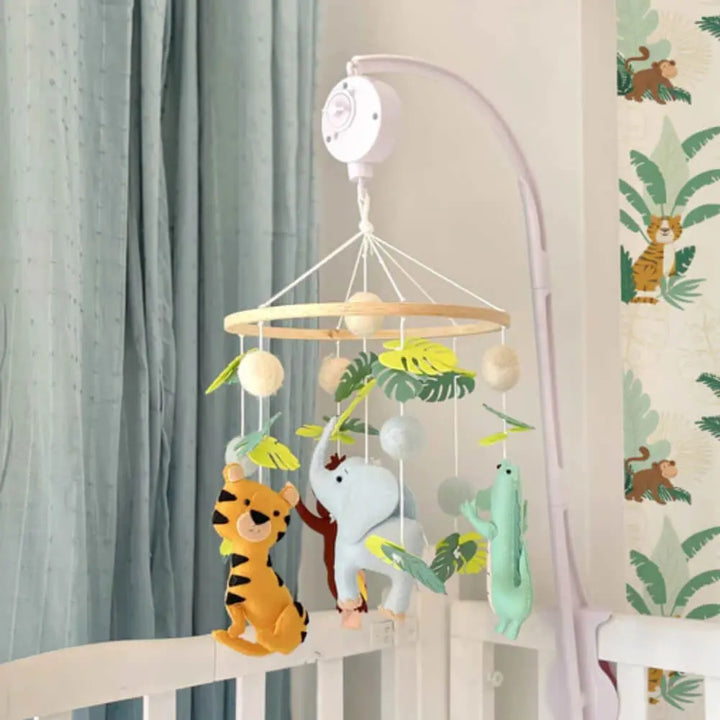 GWD Kids Jungle Safari Cot Mobile - With Arm &amp; Battery Operated Music Box