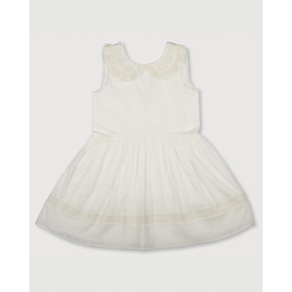 Early Sunday Girls Cotton Dobby Swiss Dots Dress - Ivory