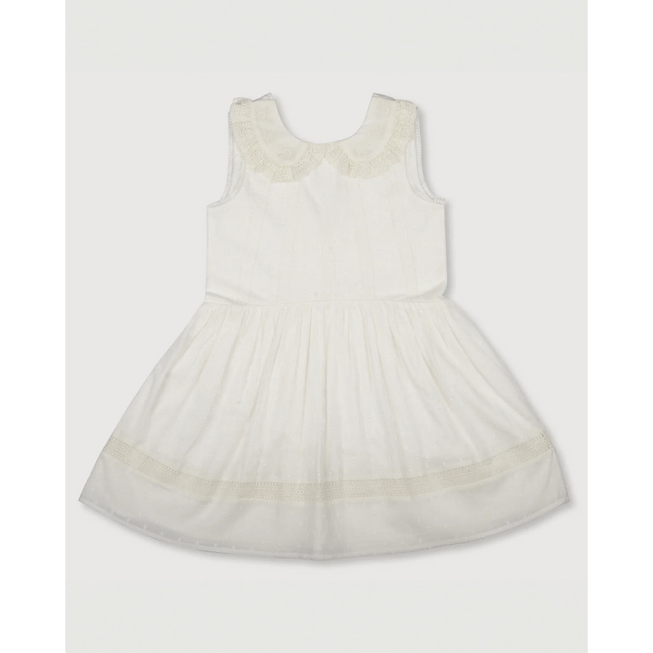 Early Sunday Girls Cotton Dobby Swiss Dots Dress - Ivory
