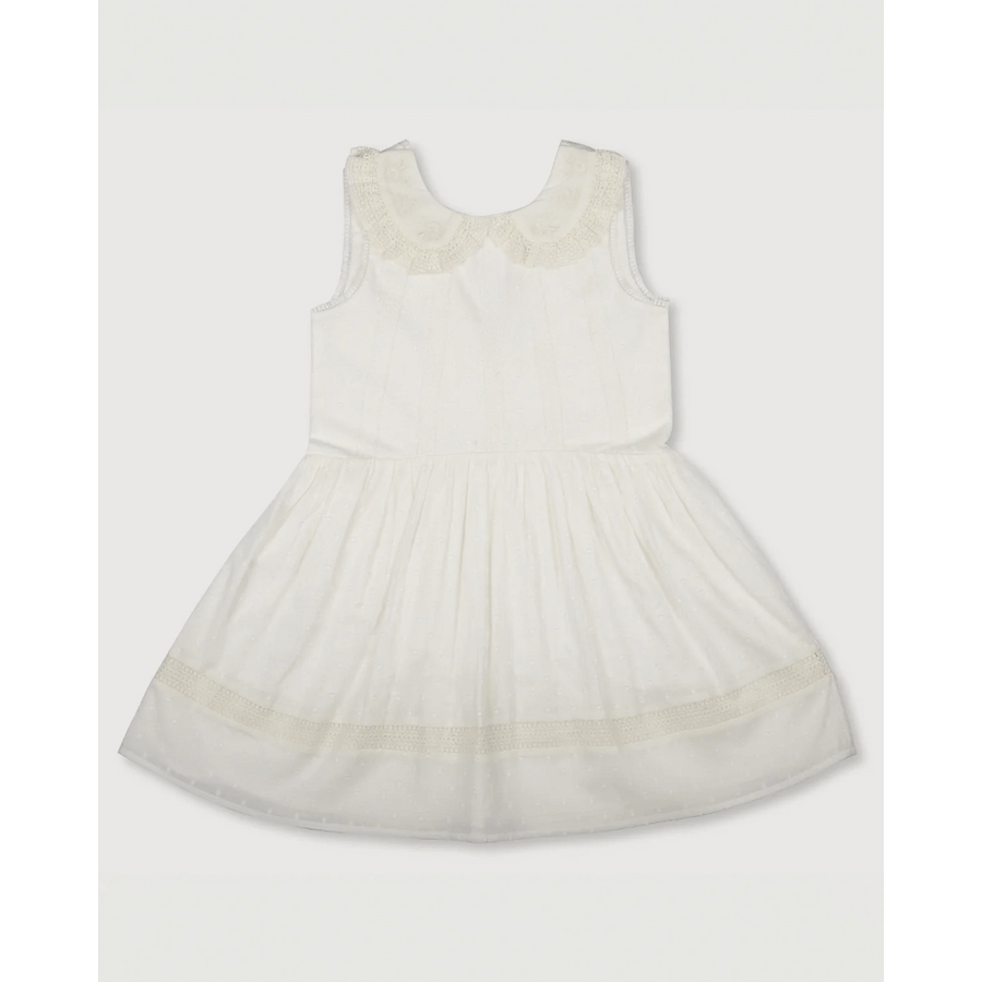 Early Sunday Girls Cotton Dobby Swiss Dots Dress - Ivory