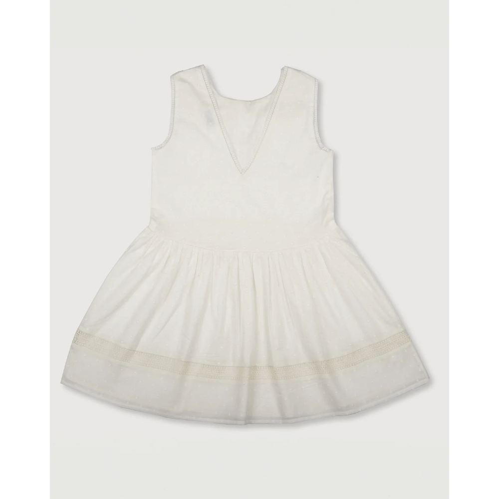 Early Sunday Girls Cotton Dobby Swiss Dots Dress - Ivory