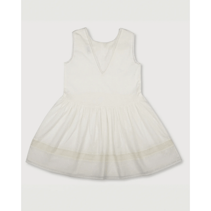 Early Sunday Girls Cotton Dobby Swiss Dots Dress - Ivory