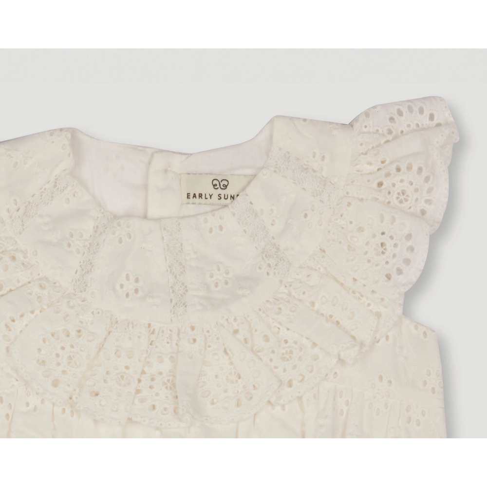 Early Summer Schifflie Rose Baby Bubble Romper - Ivory