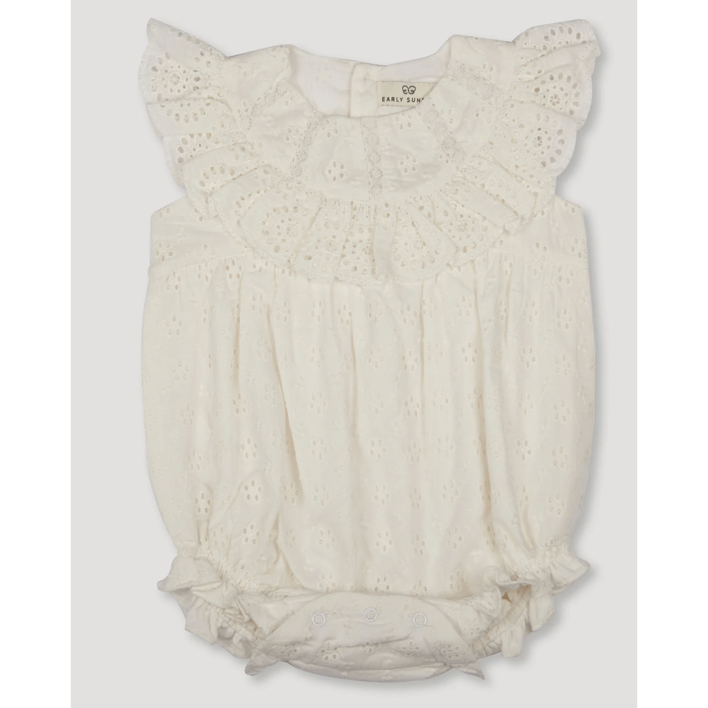 Early Summer Schifflie Rose Baby Bubble Romper - Ivory