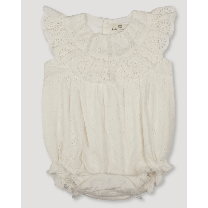 Early Summer Schifflie Rose Baby Bubble Romper - Ivory