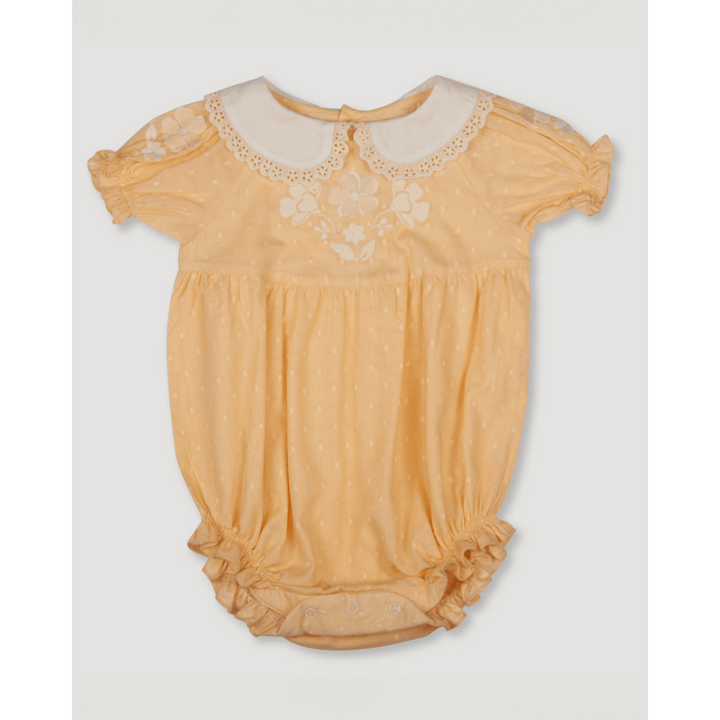 Early Sunday Cotton Dobby Swiss Dots Bubble Romper - Vanilla