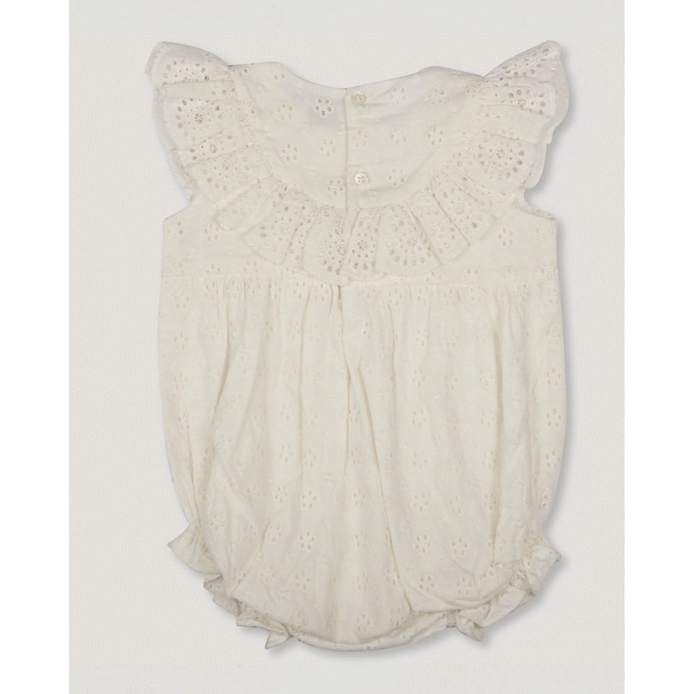 Early Summer Schifflie Rose Baby Bubble Romper - Ivory