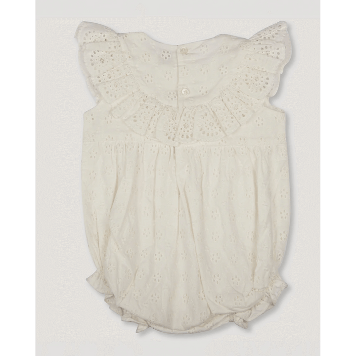 Early Summer Schifflie Rose Baby Bubble Romper - Ivory