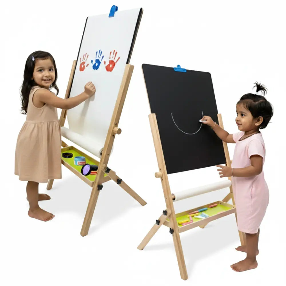 Shumee Wooden Standing Art Easel for Kids (3-in-1) | 2+ Years | Inbuilt Paper Roll | Whiteboard, Blackboard &amp; Drawing Board for Kids | Gifting Montessori Toys | Developes Creativity &amp; Motor Skills