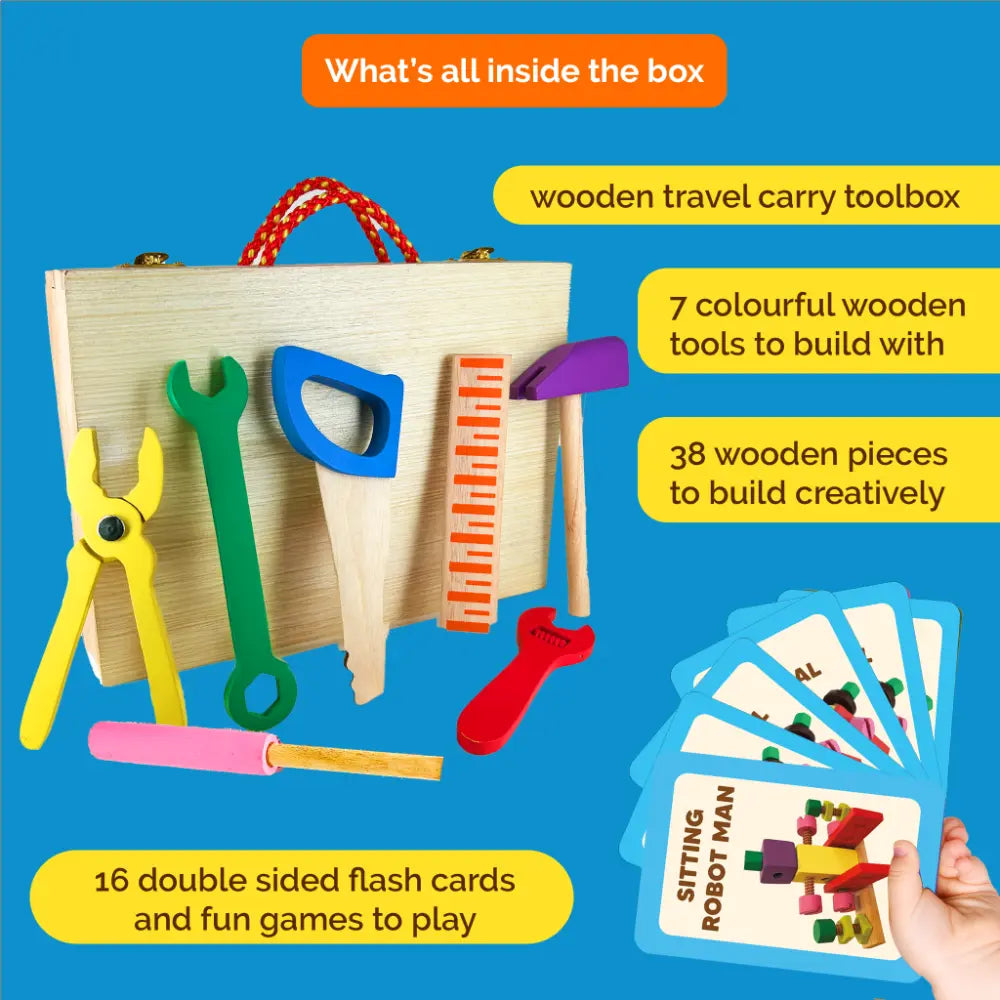 Shumee 43-Piece Wooden Tool Kit &amp; Construction Set – STEM Learning DIY Building Toy with Workbench, Nuts, Bolts &amp; Hammer for Kids (3-7 Years)