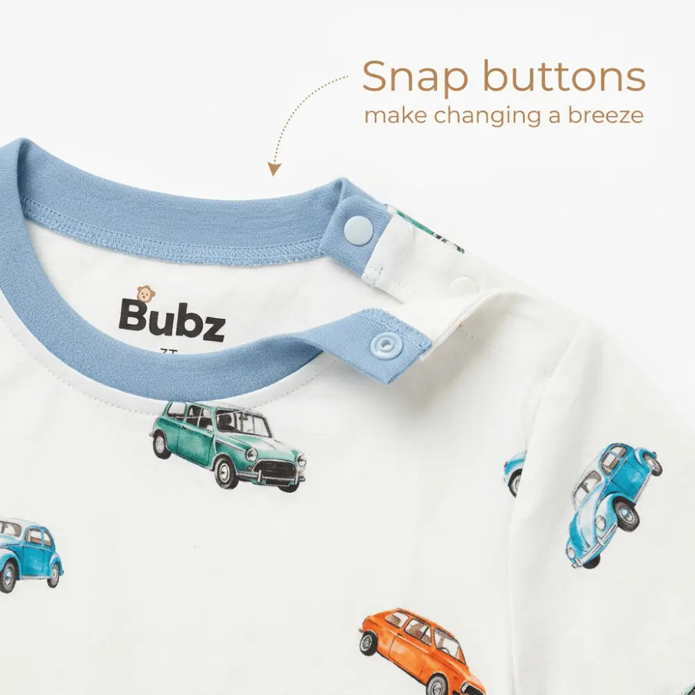 Bubz Bamboo Baby T-Shirt- Vintage Wheels