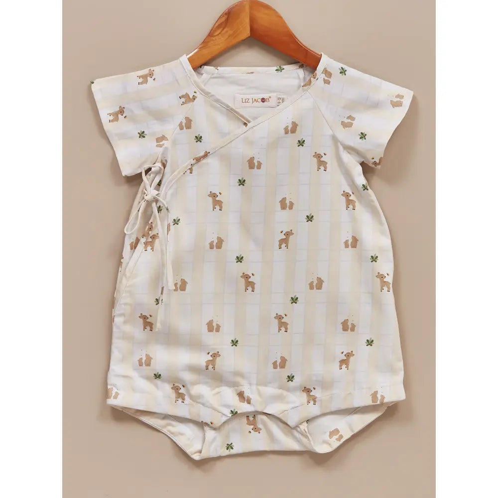 Liz Jacob Baby | White Cotton Kimono Romper | Woodlands