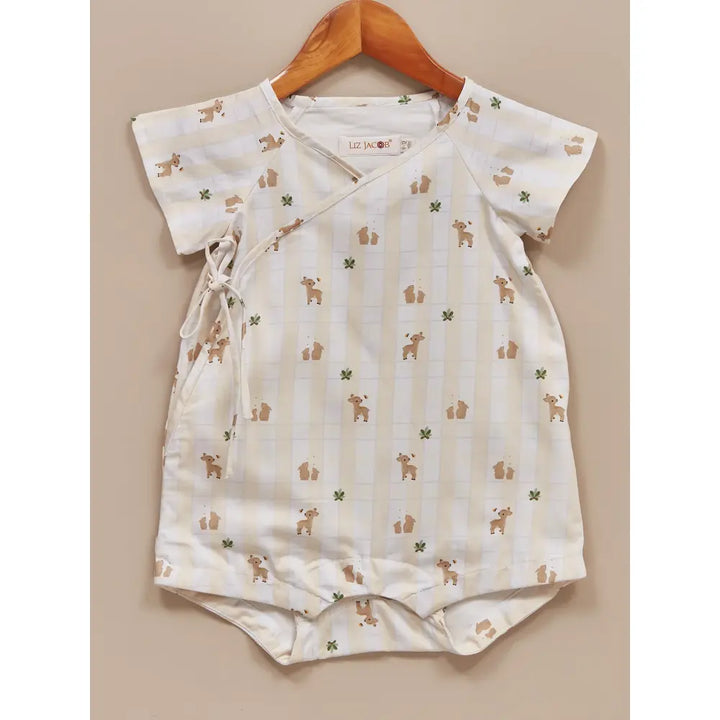 Liz Jacob Baby | White Cotton Kimono Romper | Woodlands