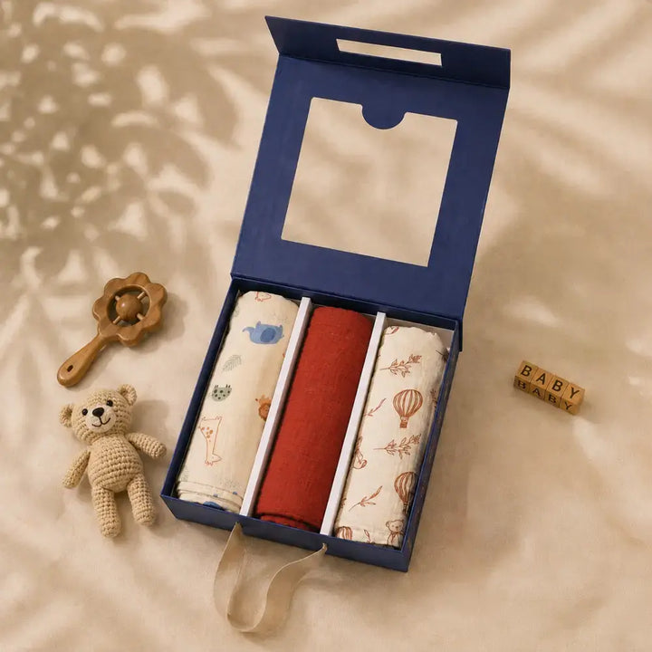 Prekies Newborn Cotton Swaddles Safari Trail Print - Multi (Set of 3)