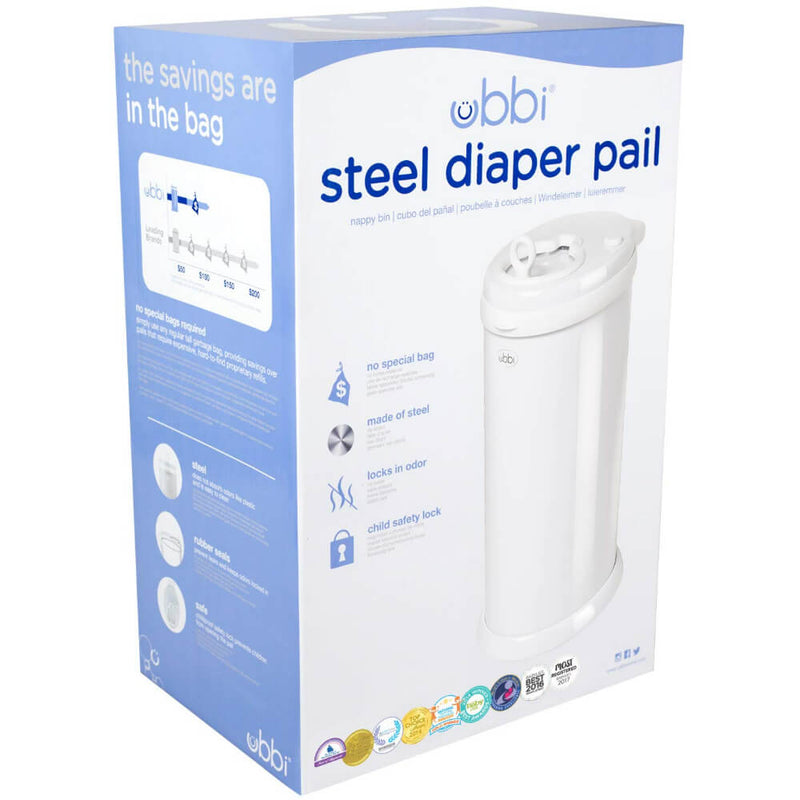 Ubbi Steel Odor Locking Diaper Pail - White