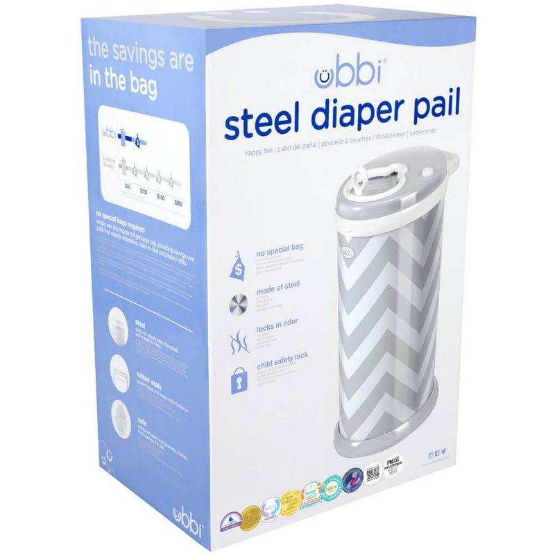 Ubbi Steel Odor Locking Diaper Pail - Grey/Chevron