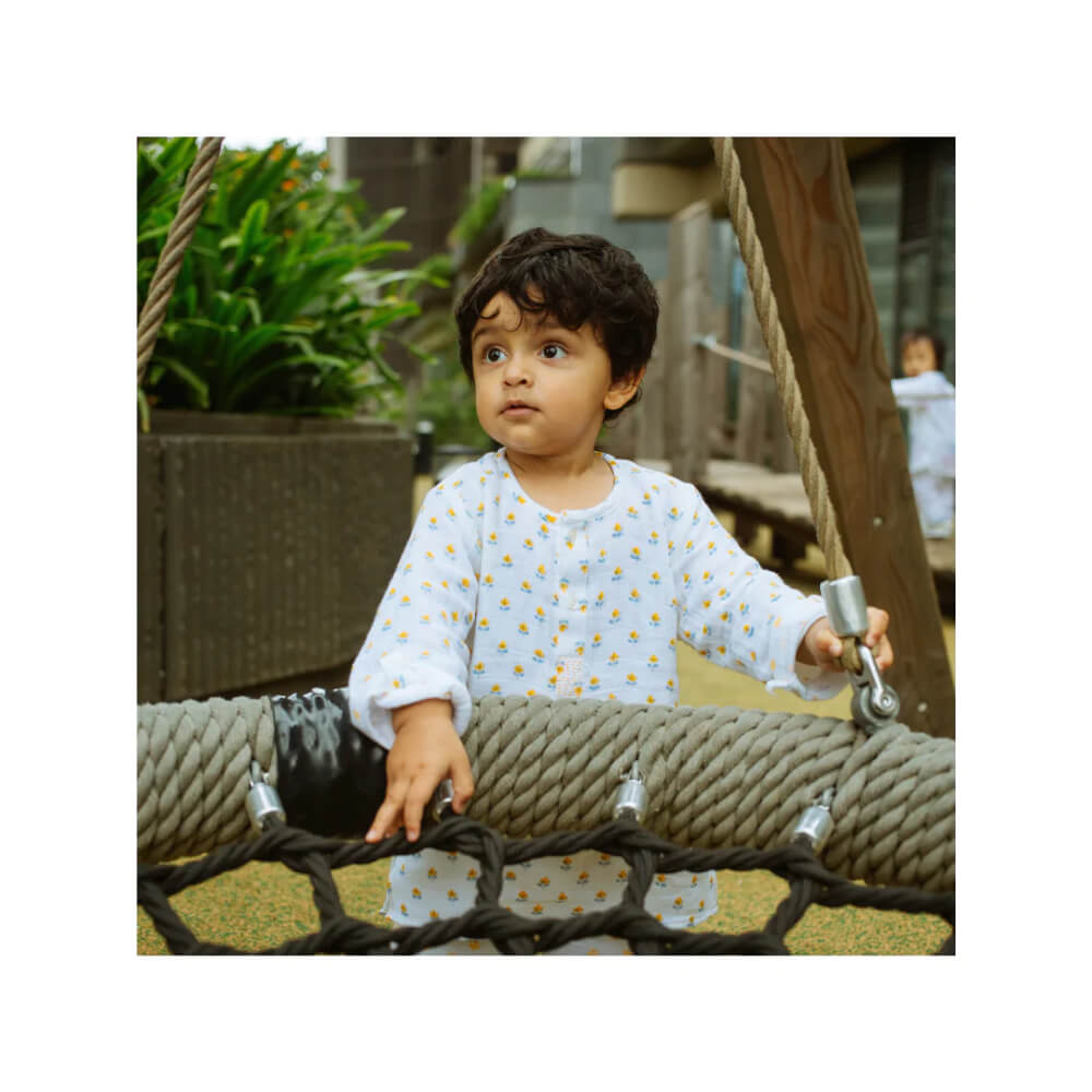 Dulaar Organic Muslin Kurta Pyjama Printed Set - Flowers From Sanganer