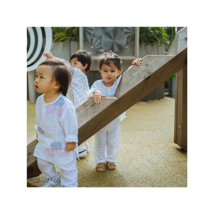 Dulaar Organic Muslin Kurta Pyjama Set Hand-Block Printed - Lotus Blooms