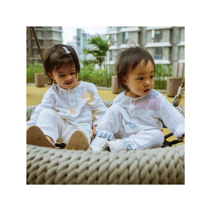 Dulaar Organic Muslin Kurta Pyjama Set Hand-Block Printed - Banana Leaf Bliss