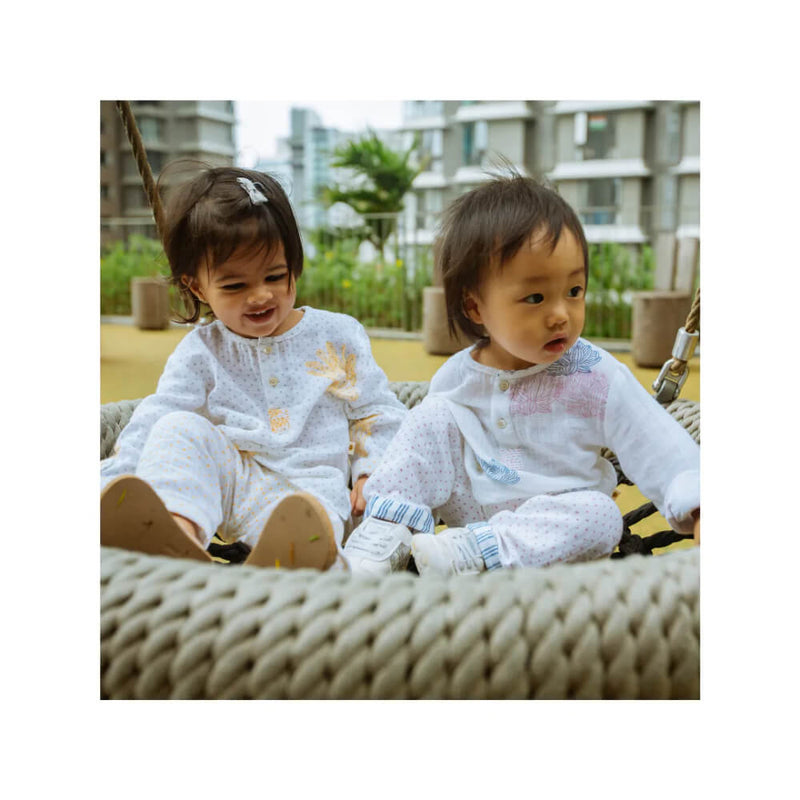Organic Muslin Kurta Pyjama Set Hand-Block Printed - Banana Leaf Bliss