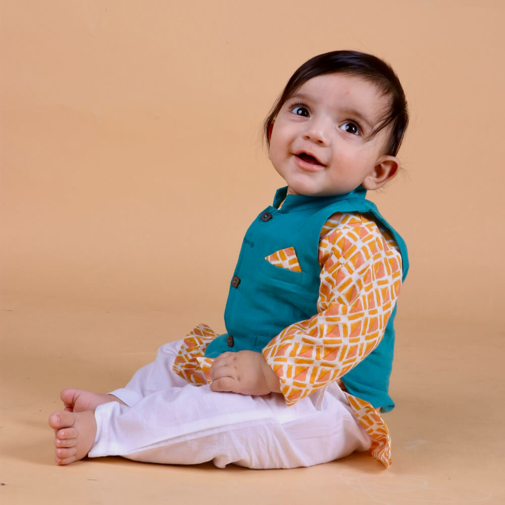 Miko Lolo Genda Kurta with Churidaar & Ambar Nehru Jacket