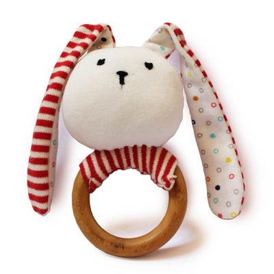 Striped Bunny Teether and Rattle Ring