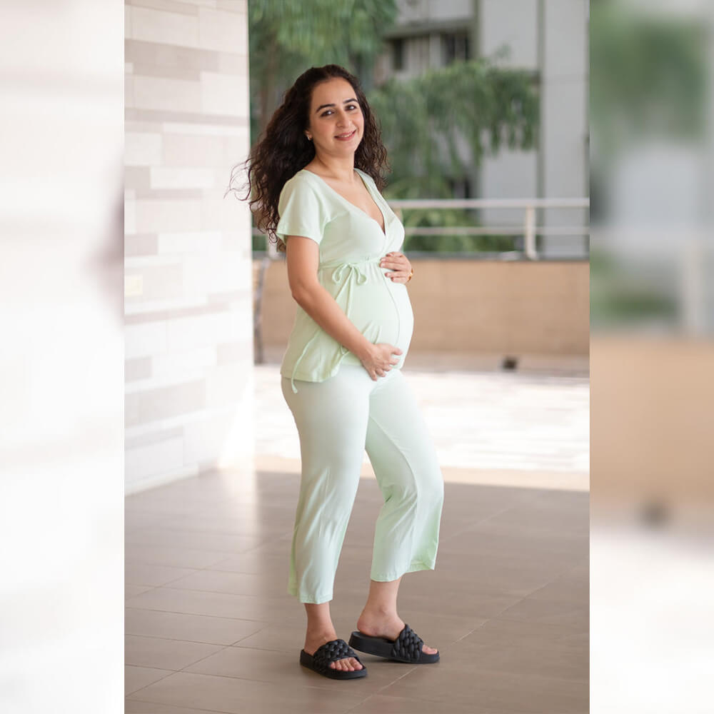 Block Hop Maternity Pants with Drawstrings - Lime