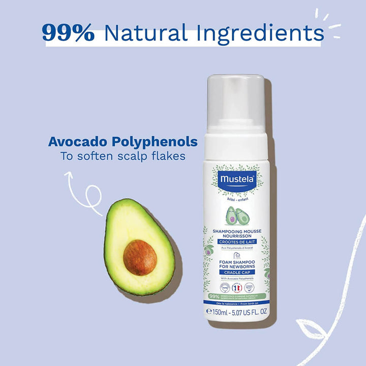 Mustela Cradle Cap Foam Shampoo for Newborn with Natural Avocado