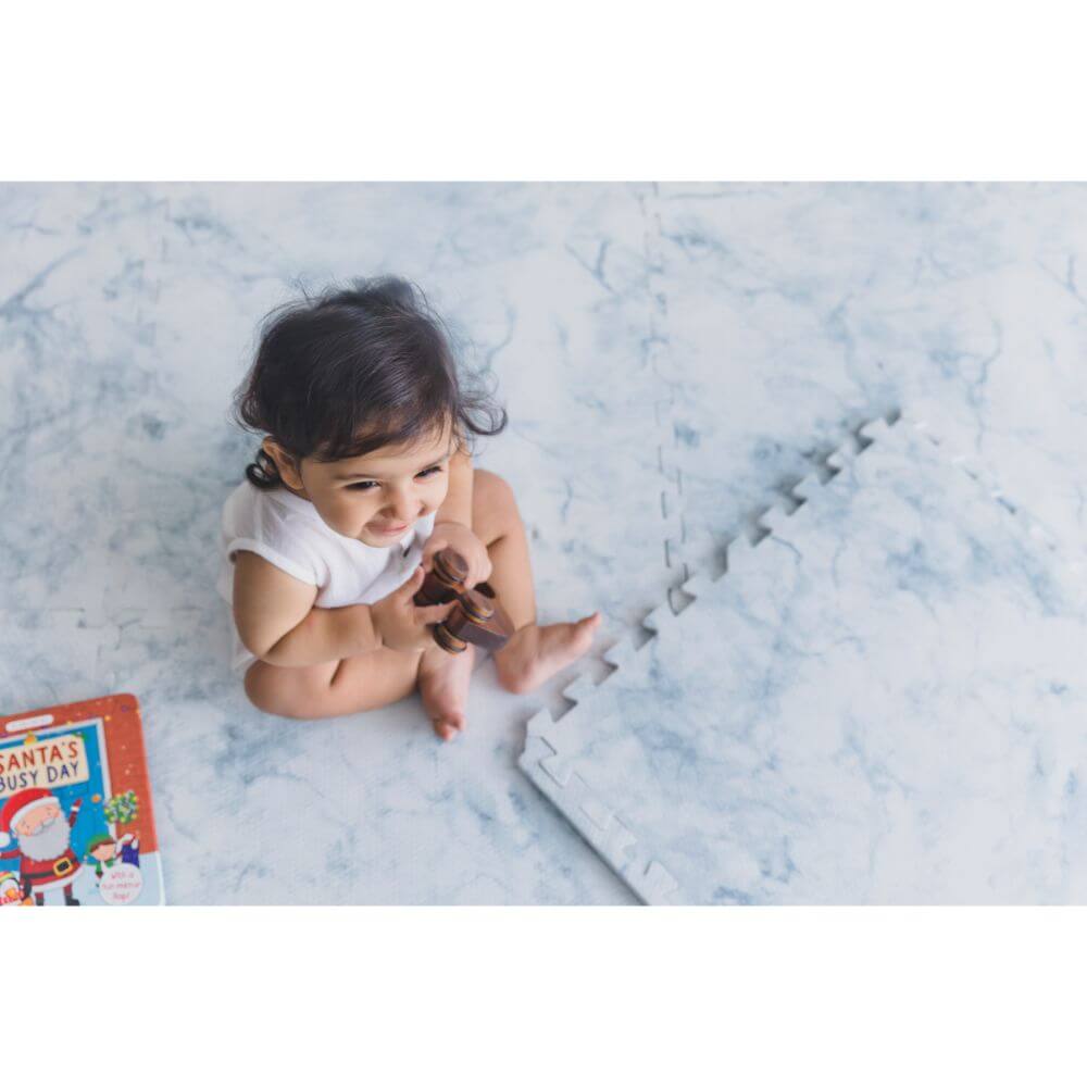 Interlocking Puzzle Mat Marble Print Grey