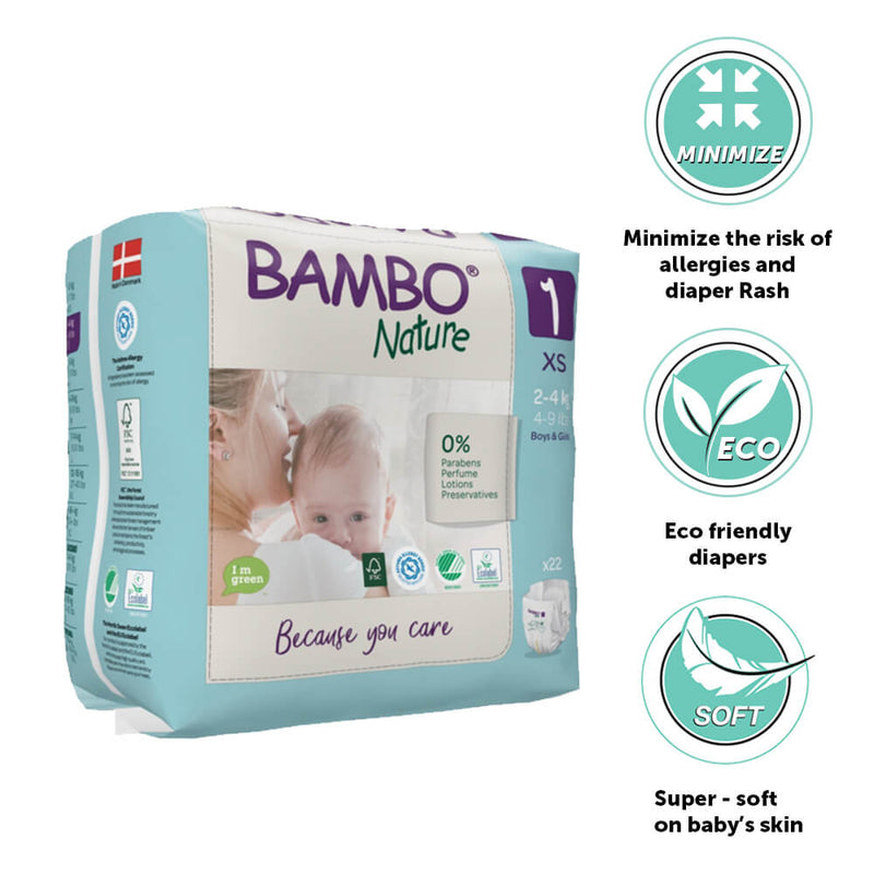 Bambo Nature Skin Friendly Tape Diapers - XS (2-4 kgs)