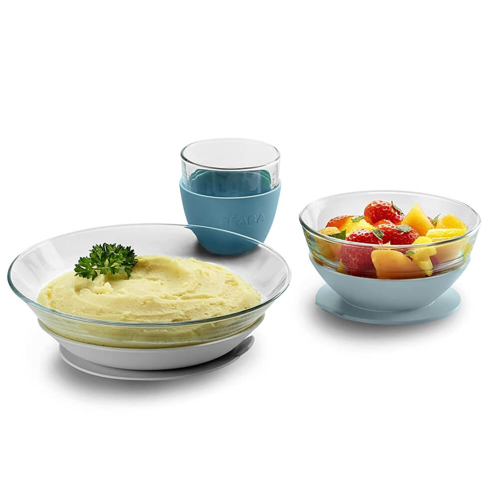 Beaba Duralex Glass 3 pc Meal Set With Soft Protective Suction Pad