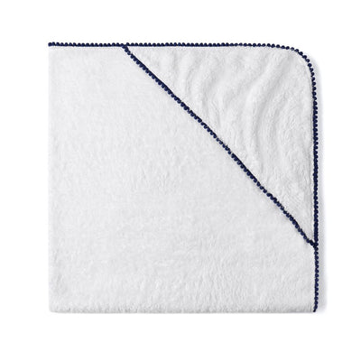 Bamboo Cotton Pom Pom Hooded Towel - Navy