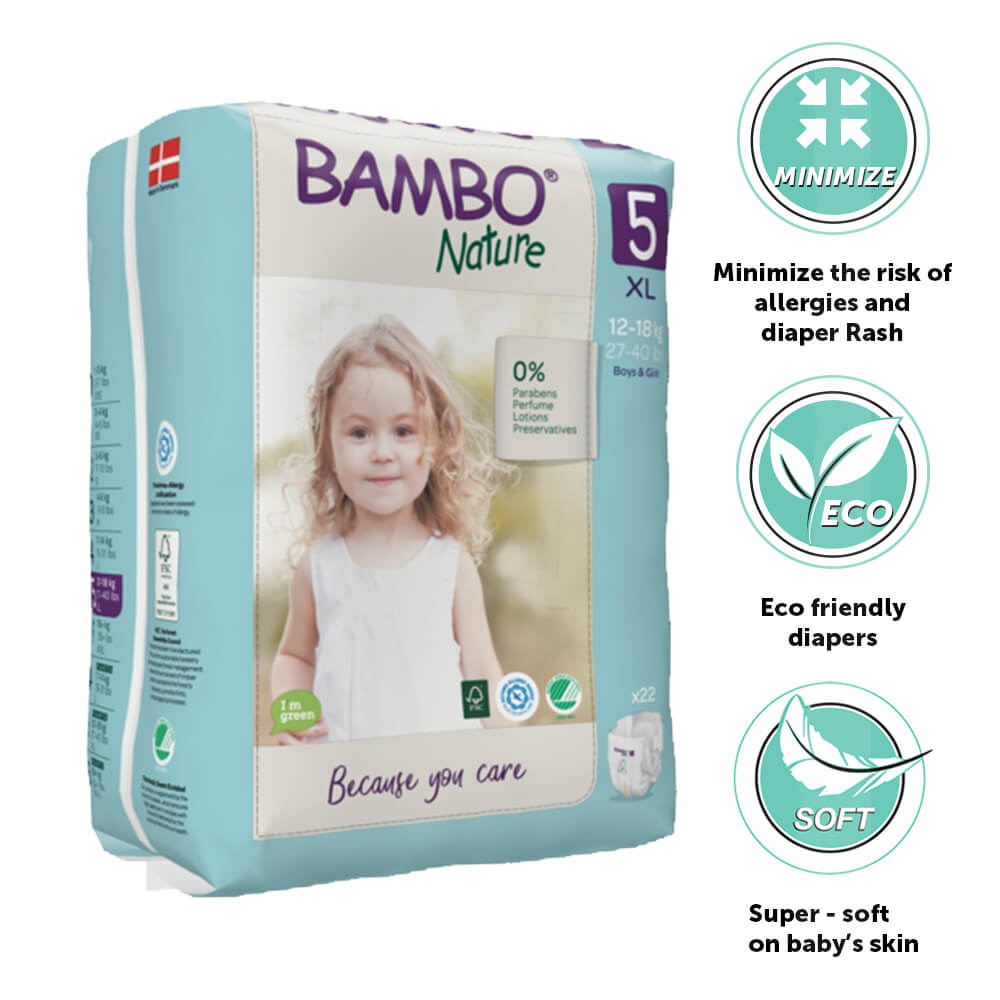 Bambo Nature Skin Friendly Tape Diapers - XL(12-18 kgs)