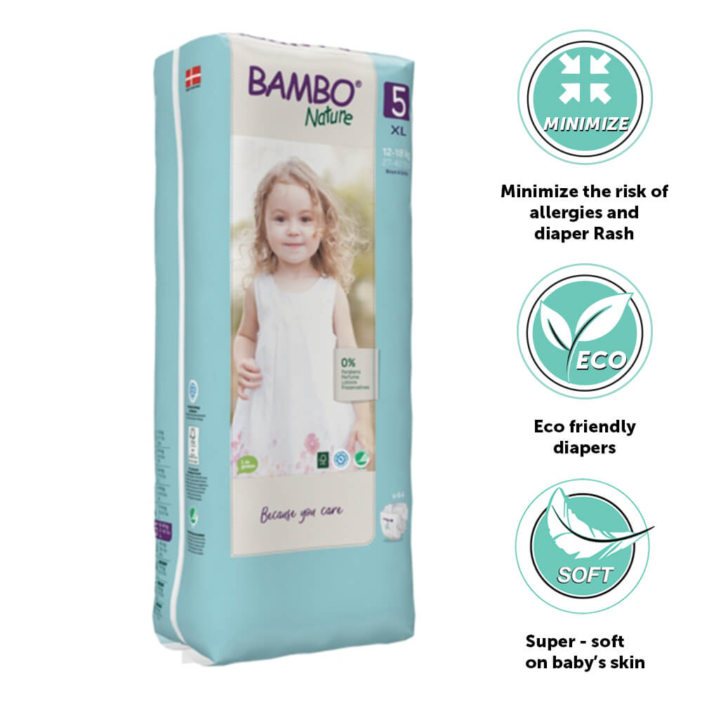 Bambo Nature Skin Friendly Tape Diapers - XL(12-18 kgs)