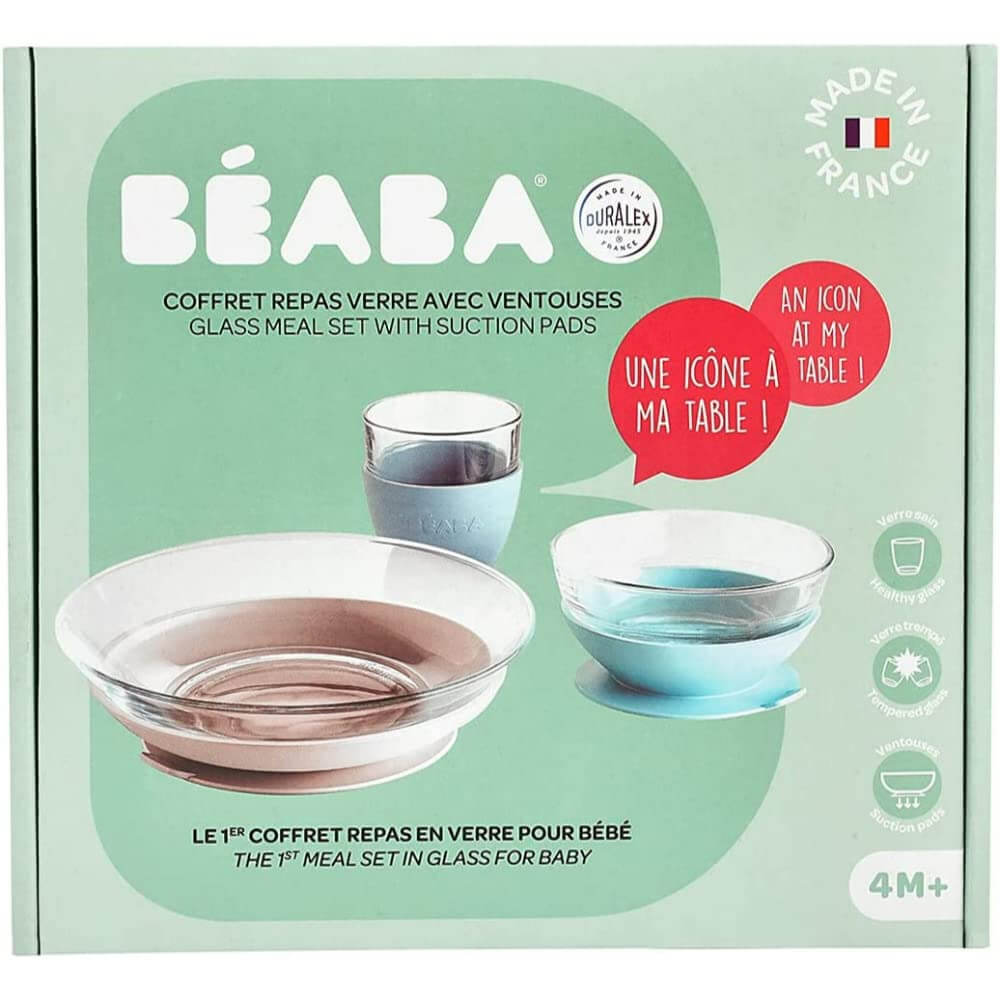 Beaba Duralex Glass 3 pc Meal Set With Soft Protective Suction Pad