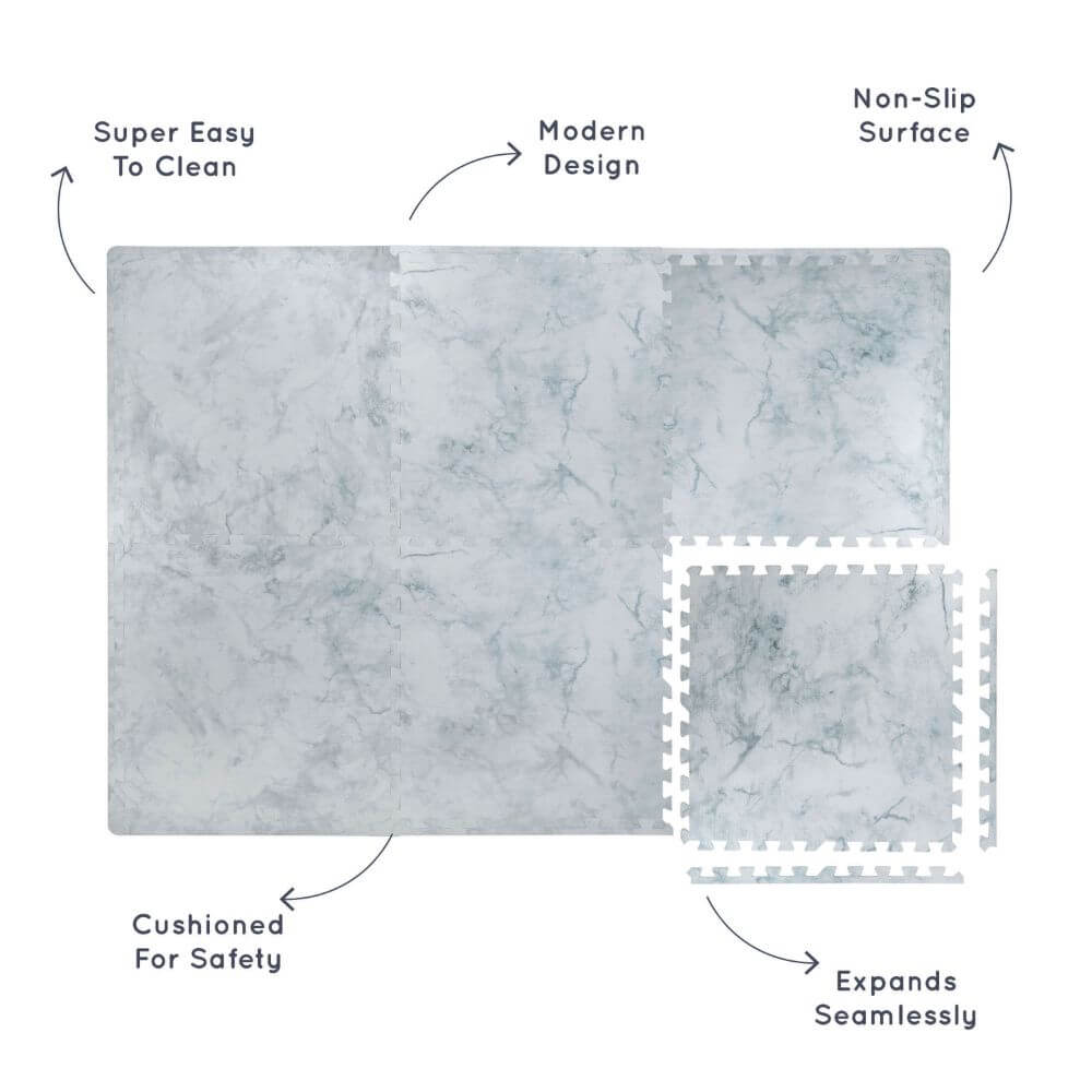 Interlocking Puzzle Mat Marble Print Grey