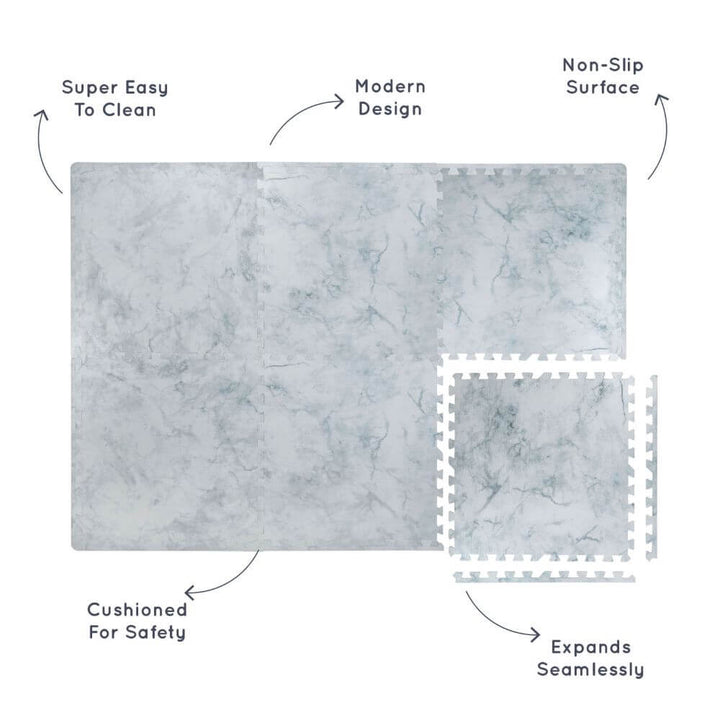 Interlocking Puzzle Mat Marble Print Grey