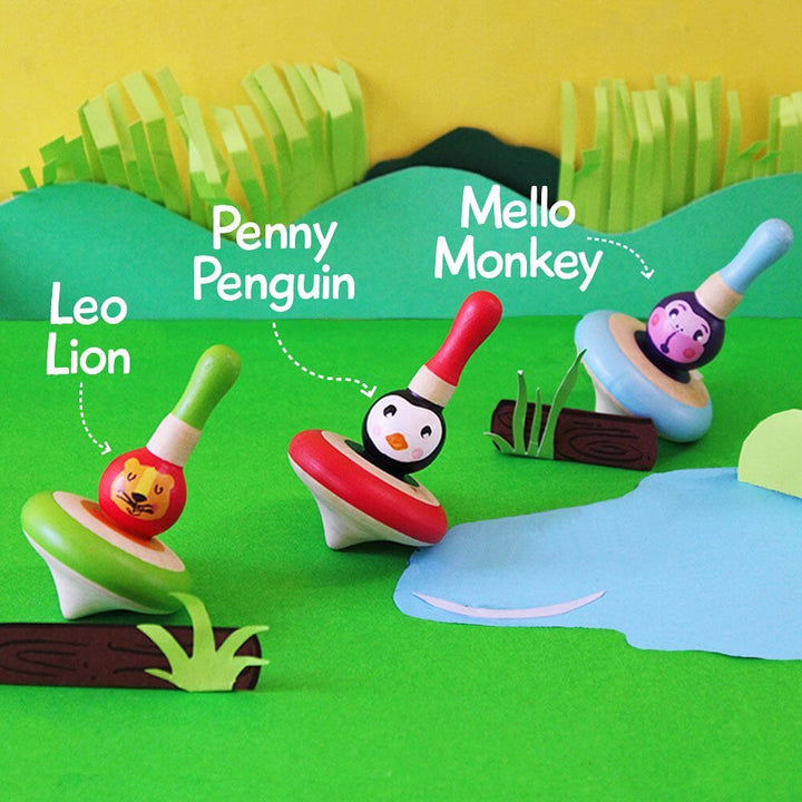 Wooden Animal Spin Tops