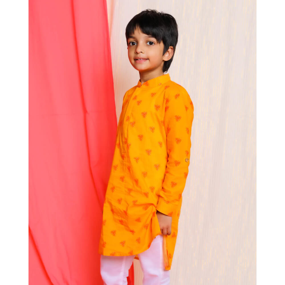 Bouin Embroidered Kurta, Yellow