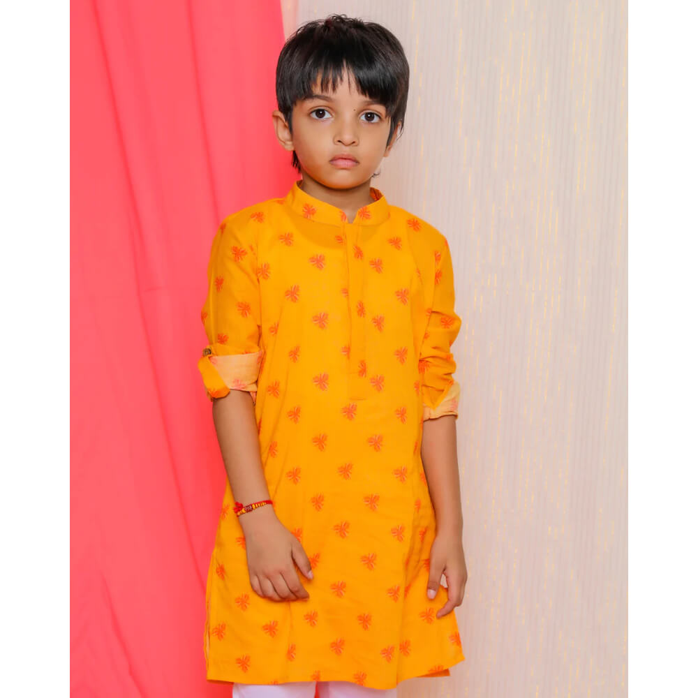 Bouin Embroidered Kurta, Yellow