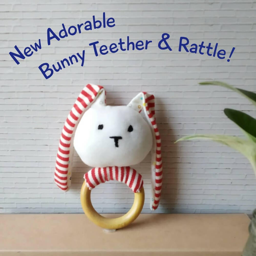 Striped Bunny Teether and Rattle Ring