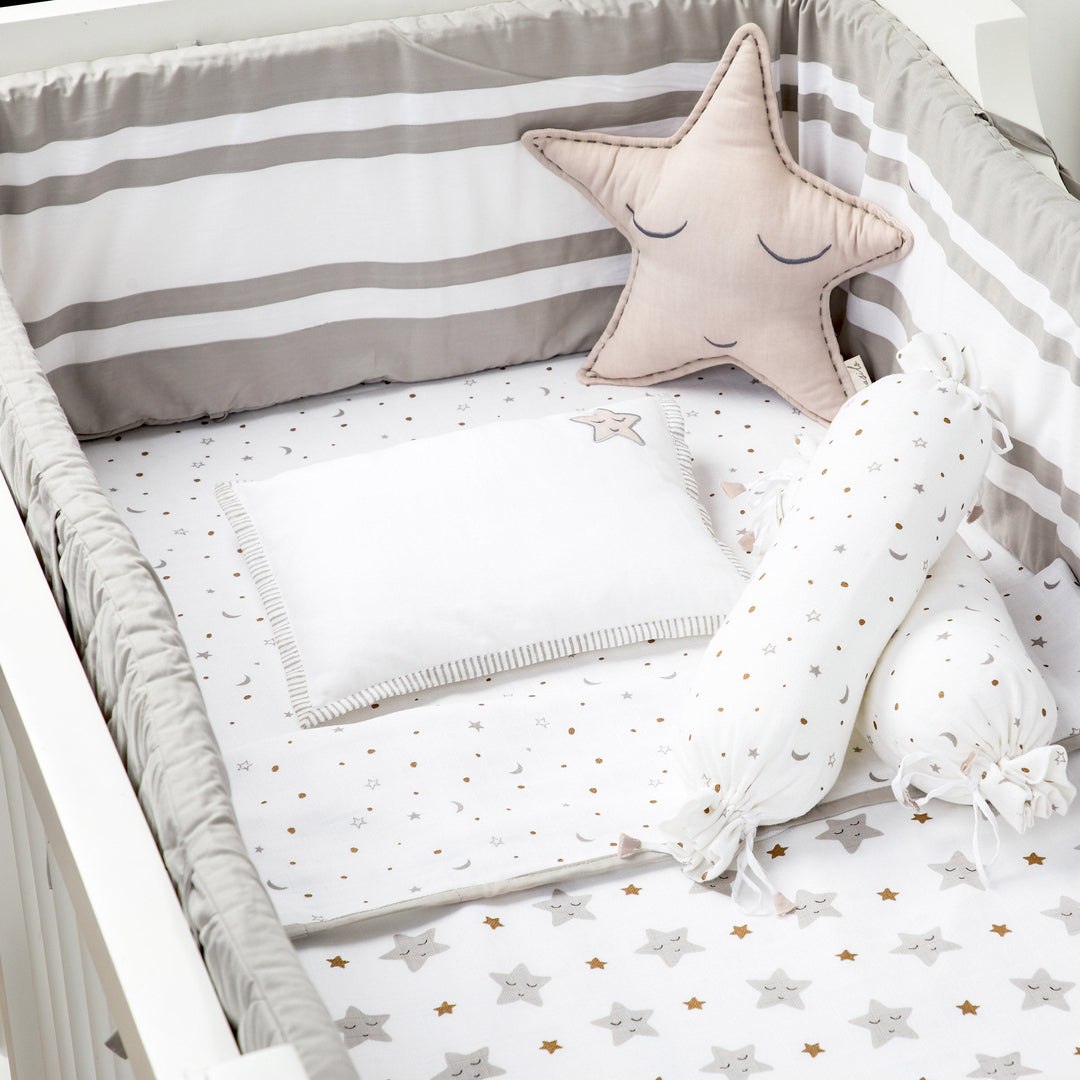 Organic Muslin Cot Bedding Set – Sleepy Star (Metallic)