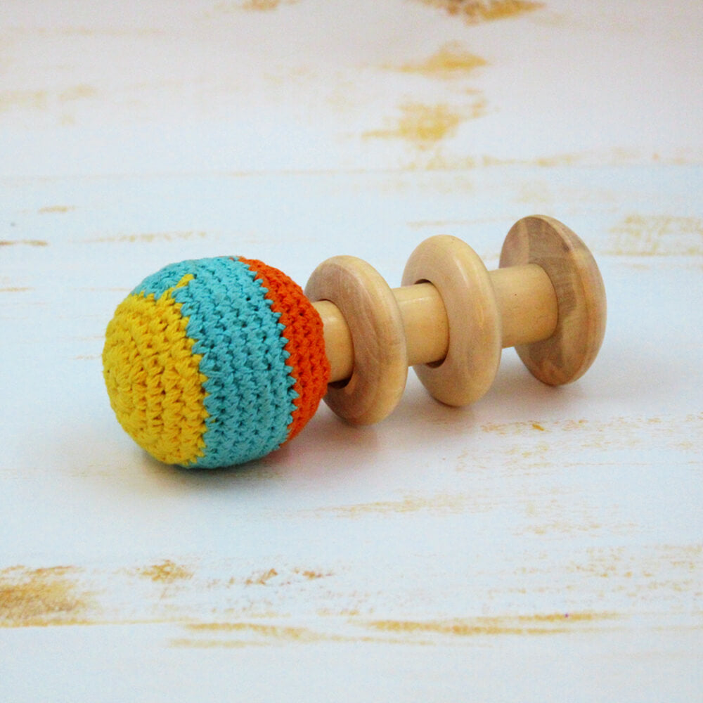 Wooden Non-Toxic Crochet Shaker Rattle Toy