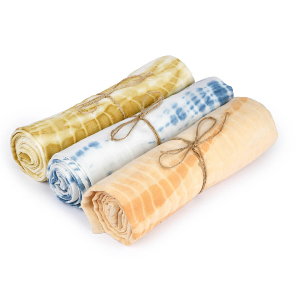 Kokolo Organic Muslin & Naturally Dyed Ripples Swaddles - Set of 3