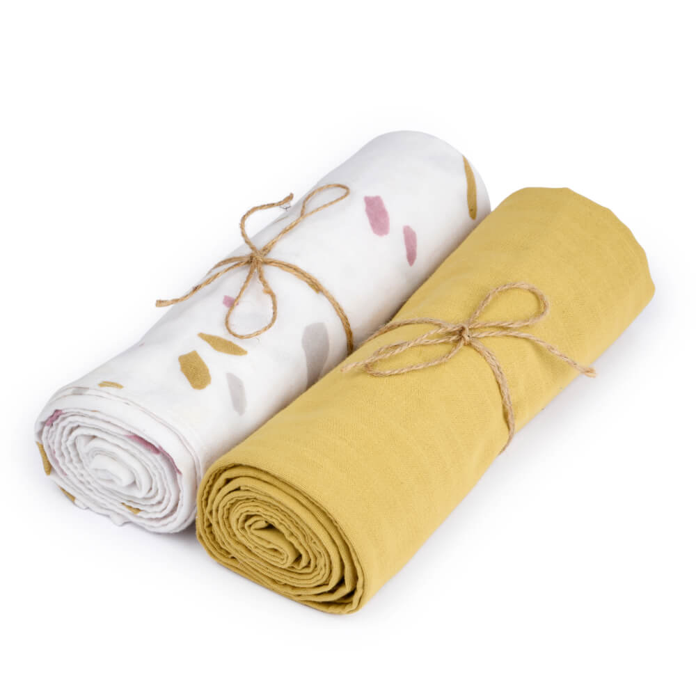 Organic Muslin & Naturally Dyed Swaddles - Set of 2