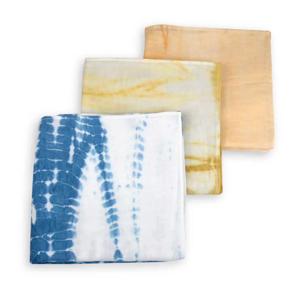 Kokolo Organic Muslin & Naturally Dyed Ripples Swaddles - Set of 3