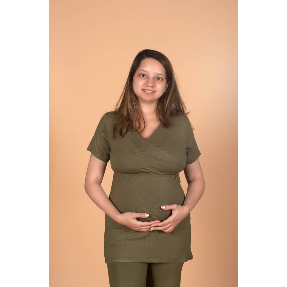 Block Hop Maternity Co-Ord Set - Olive