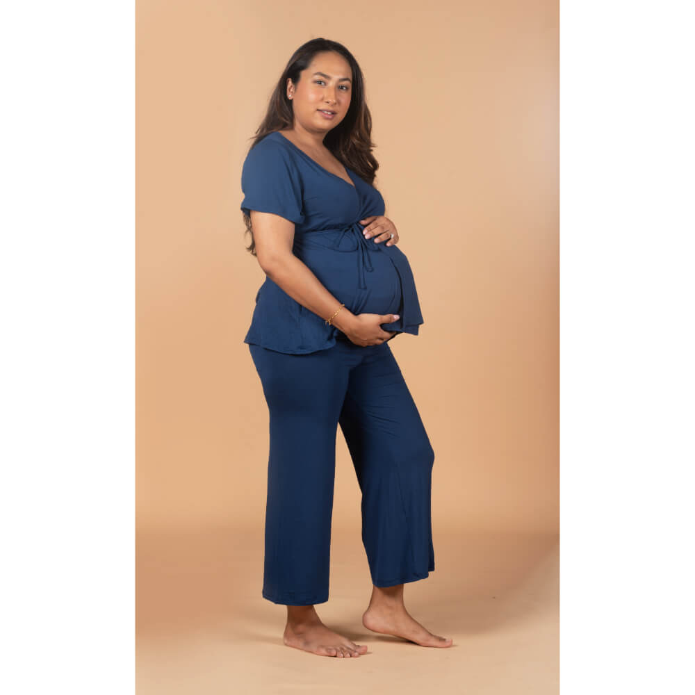 Block Hop Maternity Wrap Co-Ord Set - Blue