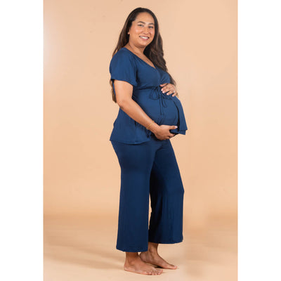 Block Hop Maternity Pants with Drawstrings - Blue