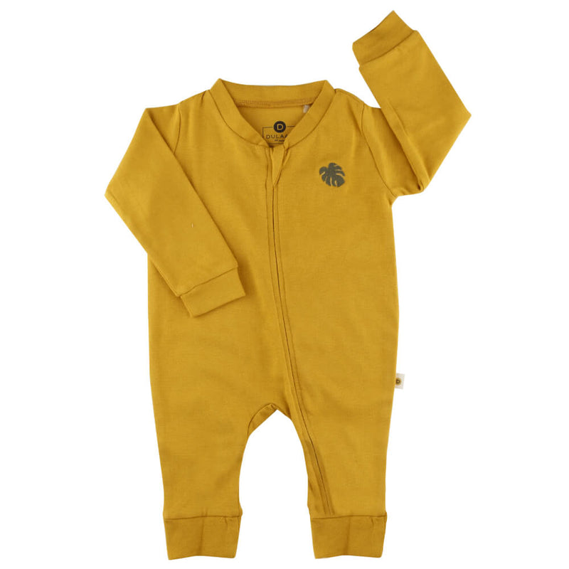 Organic Ribbed Cotton Bodysuit- Sunny Mustard